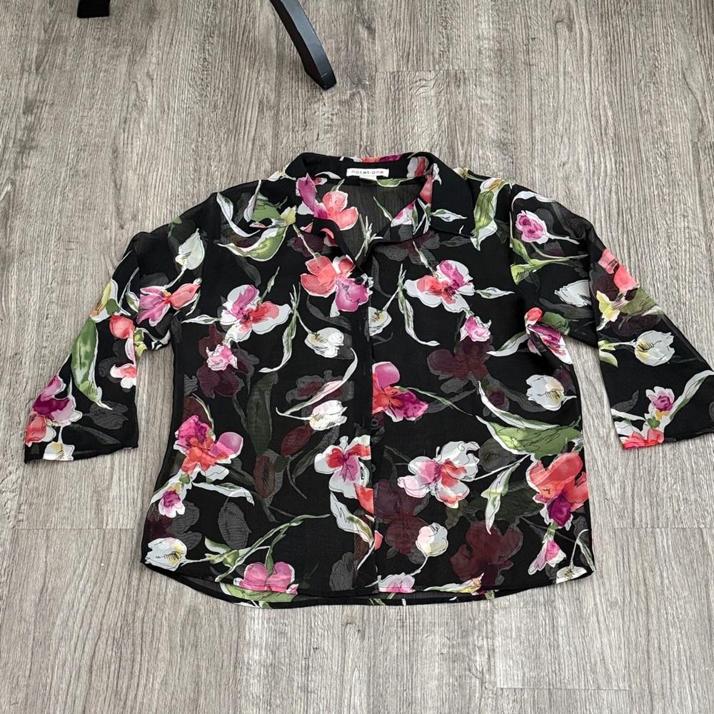 Notations Multicolor Floral Sheer Blouse